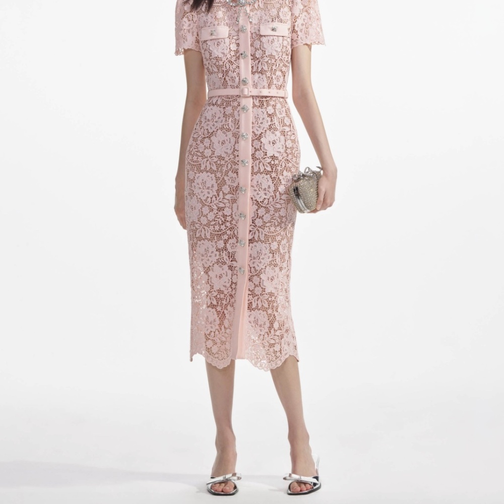 self-portrait Pink Lace Diamante Bow Midi Dress Size: US8 - MSRP $615 - NWT - Picture 8 of 8